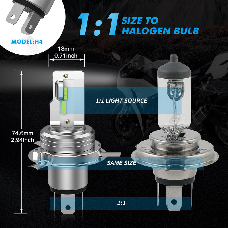 Bevinsee-bombillas LED para faro delantero de motocicleta, faro sin ventilador, sin polaridad, H4 9003, haz alto-lo, para Honda, Kawasaki, Yamaha