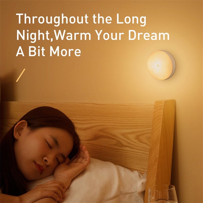 Baseus-Luz LED nocturna PIR con Sensor de movimiento, lámpara de noche recargable con movimiento del cuerpo para dormitorio y escaleras