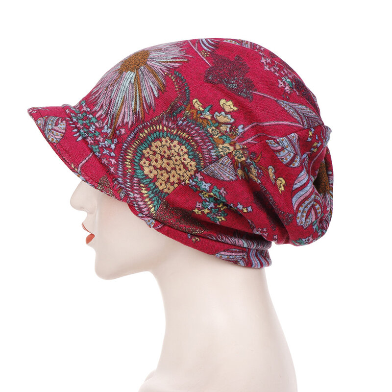 แฟชั่นผู้หญิงหมวก Floral มุสลิมสำหรับสตรีผ้าฝ้ายอาหรับอินเดียหมวก Underscarf หมวก Turbante Mujer chemo หมวก