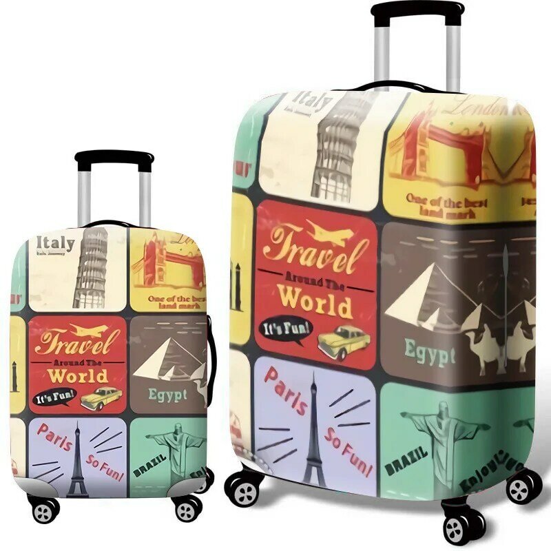 Vistas do mundo bagagem capa protetora mala de viagem capa mais grossa elástica poeira casos para 18 a 32 polegadas acessórios viagem