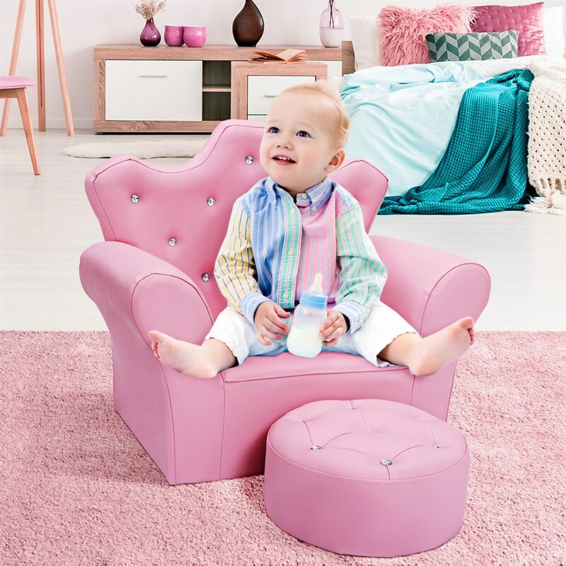 Sofá infantil descanso de braço rosa assento cadeira sofá infantil menina bebê presente de aniversário com otomana