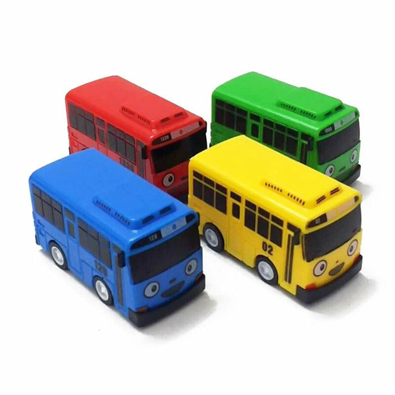 애니메이션 타요 리틀 버스 교육용 장난감, 만화 미니 플라스틱 풀백 버스 자동차 모델 장난감, 어린이용 크리스마스 선물, 4 개/세트