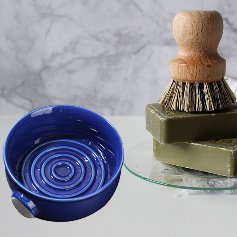 Tazón de espuma de afeitar de cerámica para hombre, tazón con rosca inferior, boca ancha, húmedo, jabón, crema, 2 colores