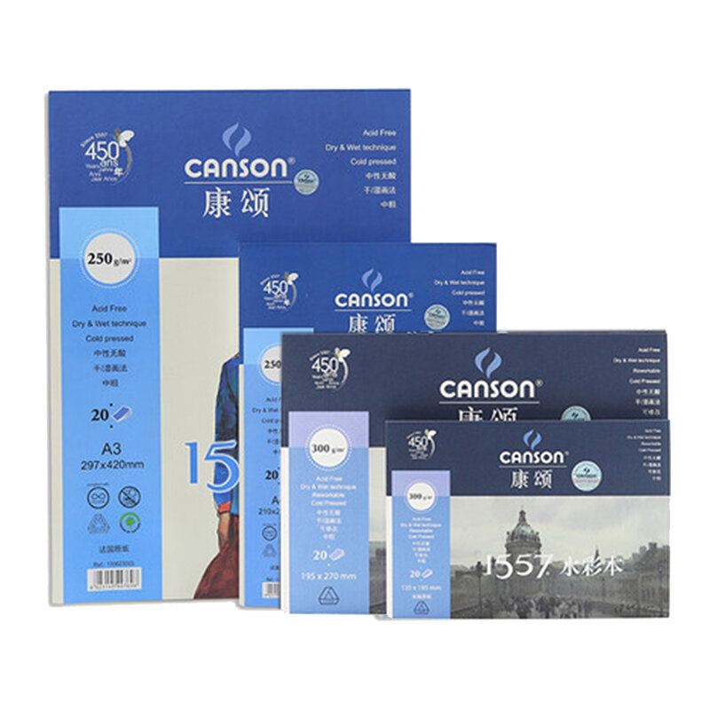 CANSON-كتاب ألوان مائية احترافي 1557 ، كتاب مطلي يدويًا مع نسيج خشن/ناعم ، 8/16/32K A3/A4/A5 ، 180/200/250/300g/m2