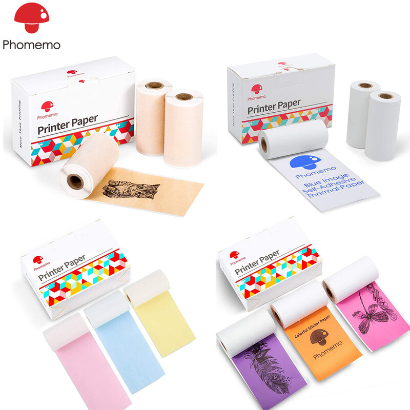 Phomemo Sticker Paper for M02/M02S/M02 Pro Pocket Printer White Self-Adhesive Thermal Glossy Printable Sticker Paper Rolls