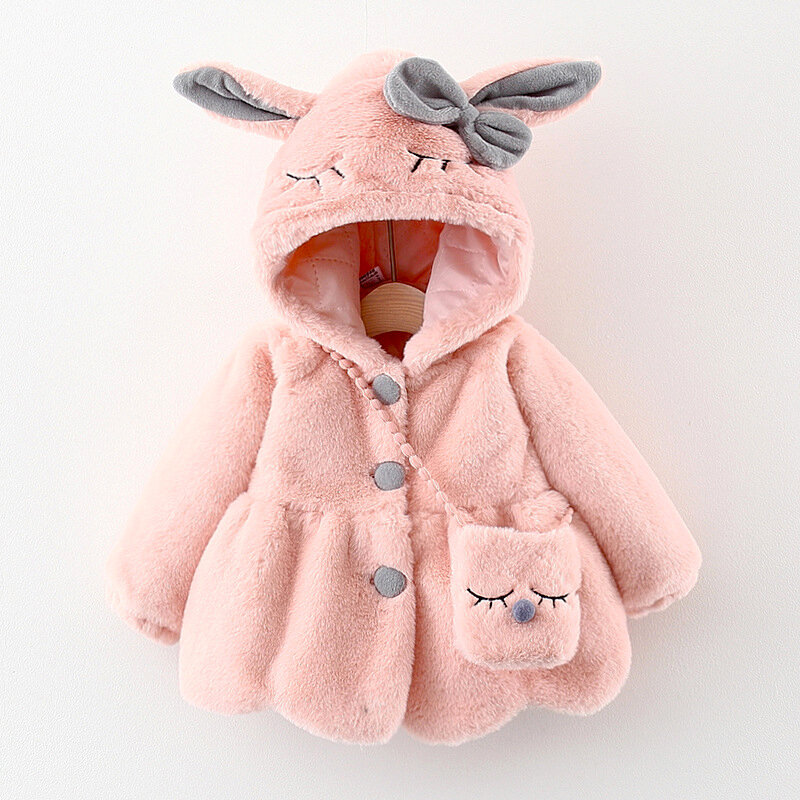 Chaqueta de felpa con orejas de conejo para bebé, abrigo de princesa para niña, ropa de abrigo cálida con capucha, ropa de niño niña, Otoño e Invierno