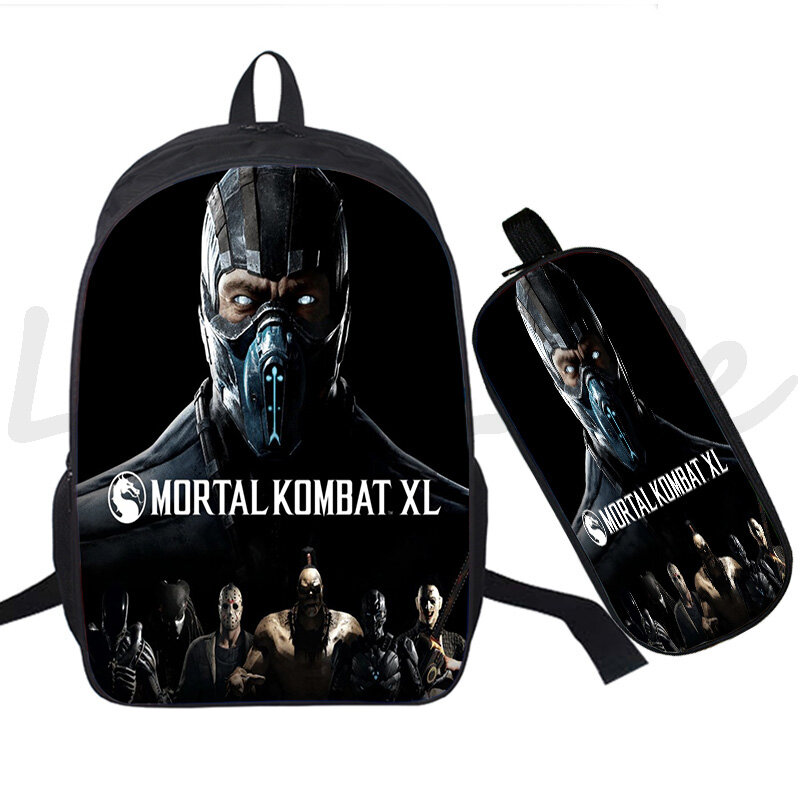 Модный набор из 2 предметов с рюкзаком Mortal Kombat, школьная сумка, сумки для ручек, сумки для книг для мальчиков и девочек, рюкзаки для ноутбука для подростков, рюкзак для книг с 3D принтом