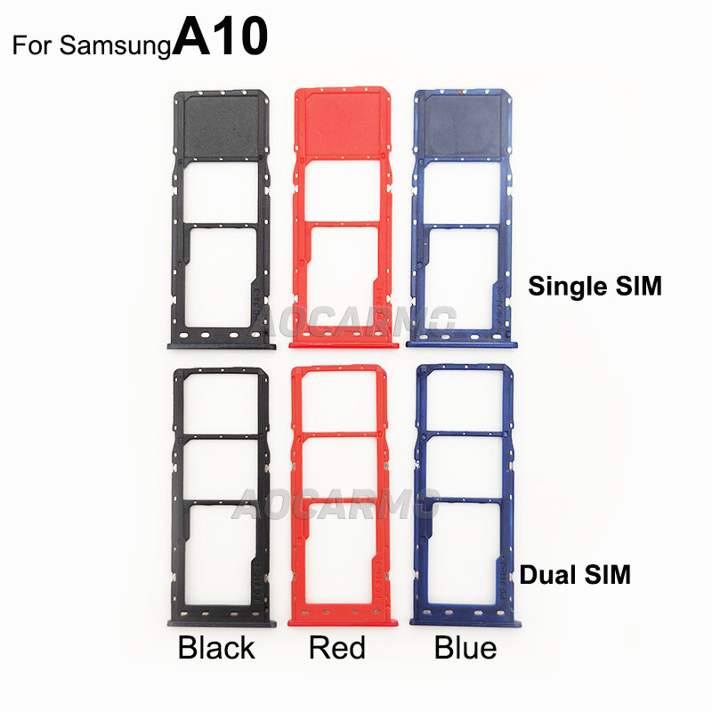 Aocarmo 듀얼 및 싱글 SIM 카드 마이크로 SD 홀더, 나노 SIM 카드 트레이 슬롯 교체 부품, 삼성 갤럭시 A10 용