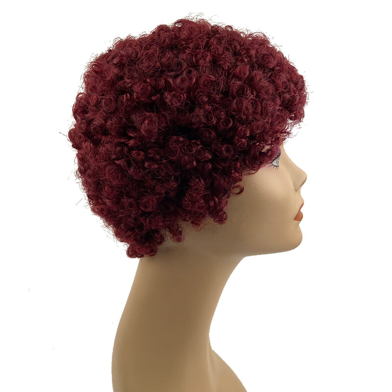 DreamDiana brazylijski włosy Afro kręcone ludzkie włosy peruki brązowy 99J Remy fryzura Pixie krótkie włosy peruki pełna maszyna wykonane peruki z ludzkich włosów