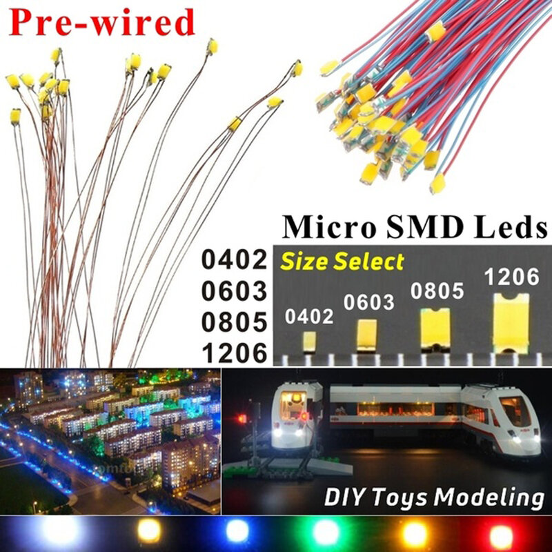 0805 1206 0603 0402 12V SMD LED Lights 1.5K Resistor Wired Strip For Micro Model Train/Building Sand Table Lighting Scene Layout