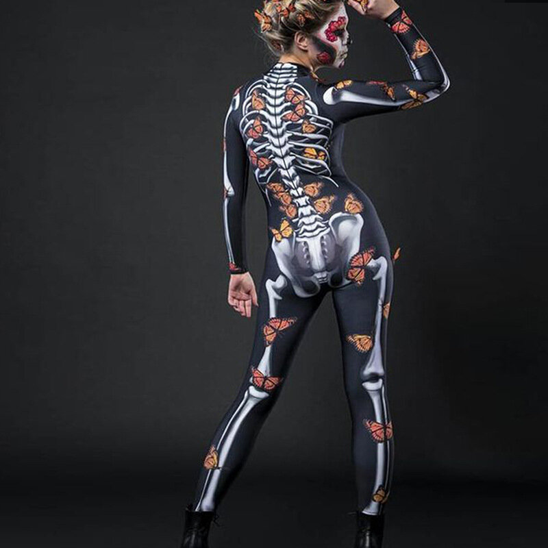 เด็กผู้ใหญ่แม่ลูกสาวฮาโลวีนเครื่องแต่งกายสำหรับโครงกระดูกผู้หญิงสีชมพูเซ็กซี่กะโหลกScary Cosplayชุดสาว3Dพิมพ์Bodysuit