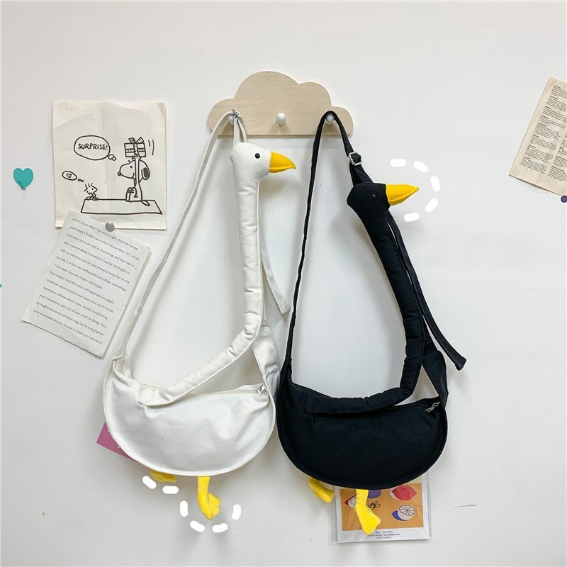 Летняя Холщовая Сумка для женщин 2021, трендовая Милая гусиная сумка-шоппер, Женская Повседневная сумка-мессенджер с мультяшным рисунком для девушек, забавная женская сумка через плечо