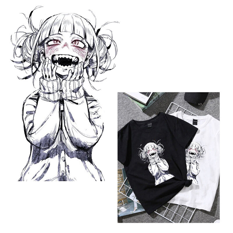 Japan Anime Crazy Girl Thermo Transfer Sticker On Clothes DIY Iron On Patches For Clothing Washable Girl T-shirt Patch Applique