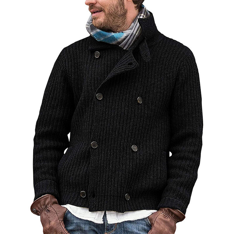 2021 zima jesień mężczyźni jednolity kolor sweter z dzianiny guziki sweter ciepły płaszcz kurtki