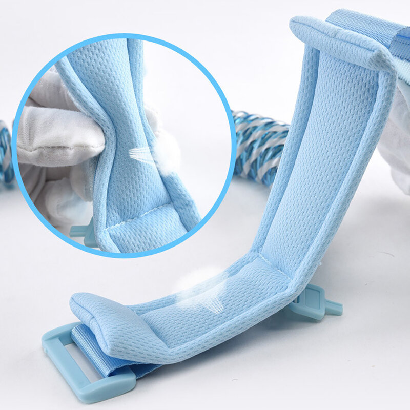 Trela reflexiva anti-perdida para crianças, link de pulso, arnês de caminhada segura do bebê com fechadura com chave, azul, 1,5 m