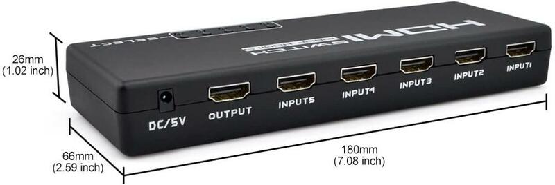 5 Port 1 x 5 HDMI Switch Switcher Selector Splitter Hub 1080P for HDTV PS3 with IR Remote