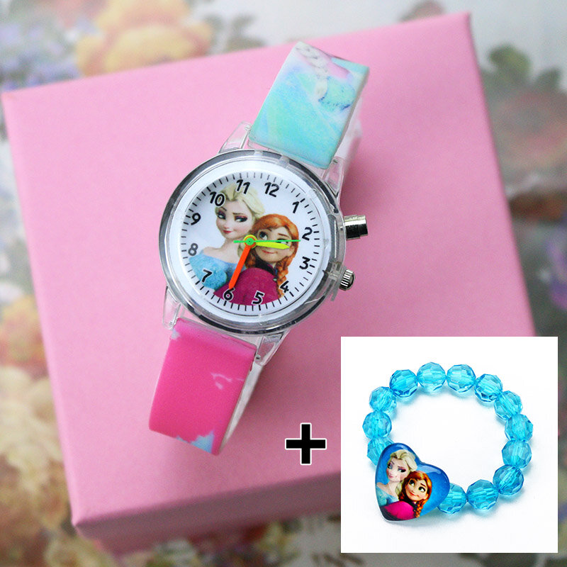 Disney-relojes con luz Flash para niñas, pulsera de Elsa con correa de silicona, relojes de princesa para niños, reloj infantil para estudiantes