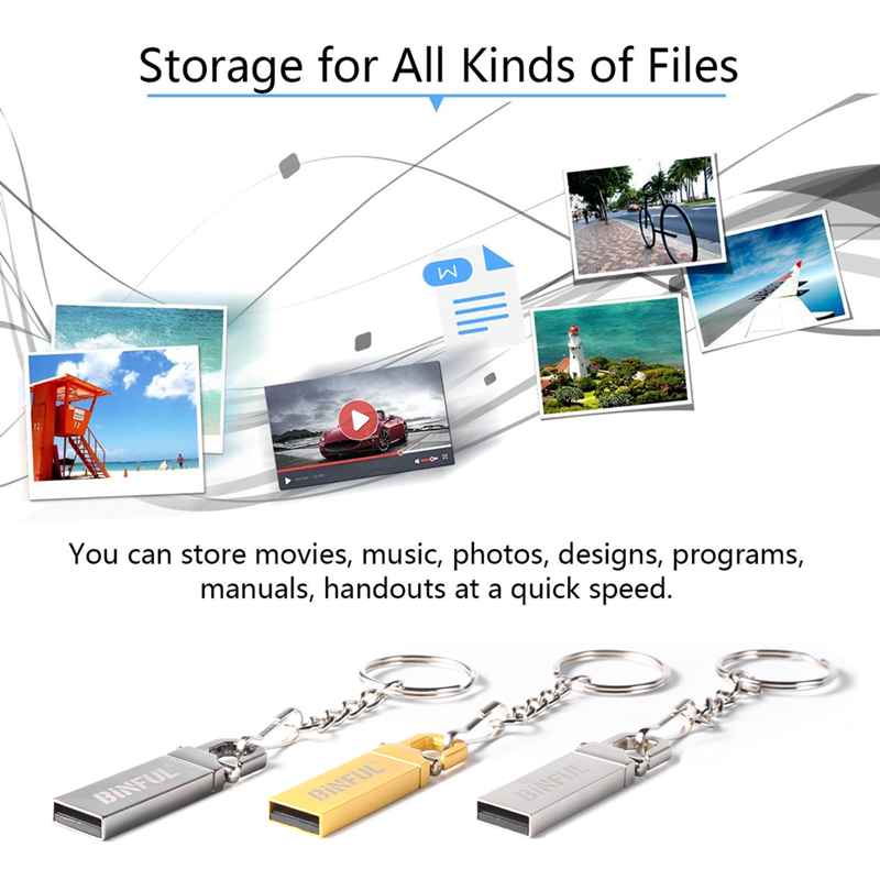 BiNFUL-USB 플래시 드라이브 4GB 8GB 16GB 32GB 64GB Bpen 드라이브 펜드라이브, 방수 금속 실버 128G u 디스크 메모리 스틱 선물