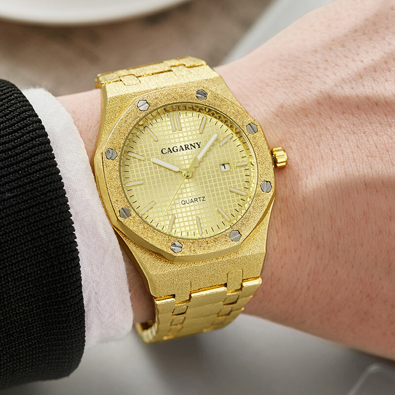 Cagarny-reloj analógico de cuarzo para hombre, accesorio de pulsera resistente al agua con calendario, complemento Masculino de marca de lujo con diseño luminoso perfecto para negocios
