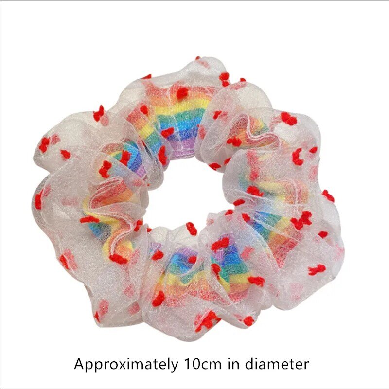 New children's rainbow daisy ins mesh double hair ring color large intestine ring girl hair rope head rope