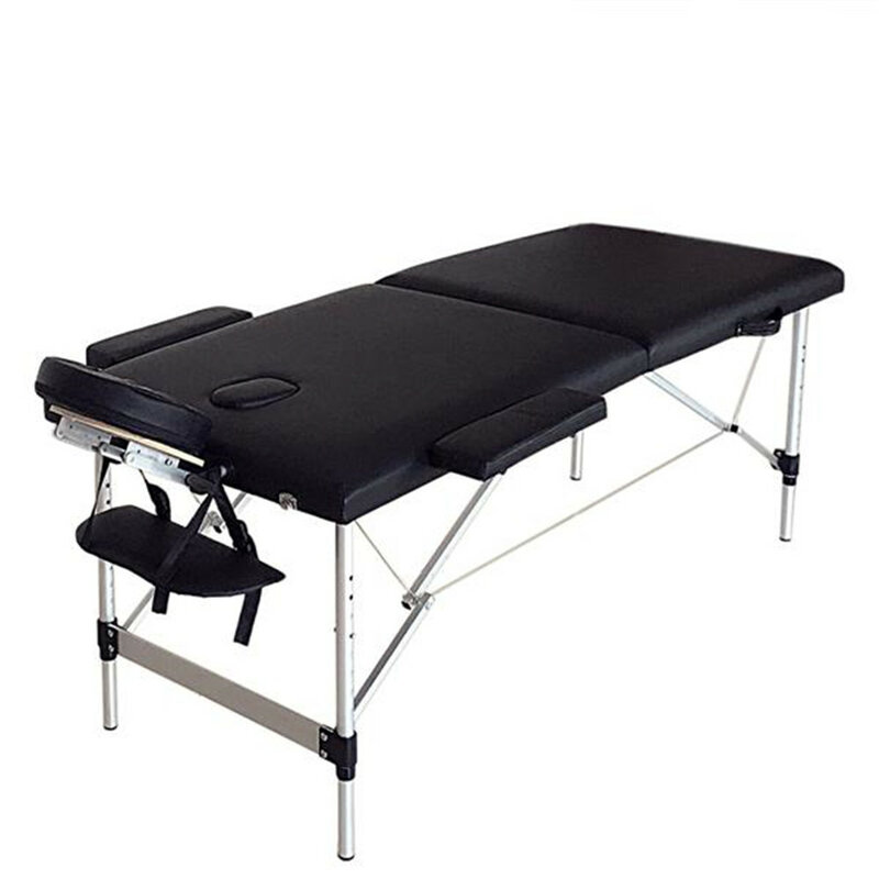 Cama de belleza plegable portátil, 2 secciones, 186cm x 60cm x 63cm, mesa de masaje de culturismo para SPA, mesa de belleza negra, salón de belleza