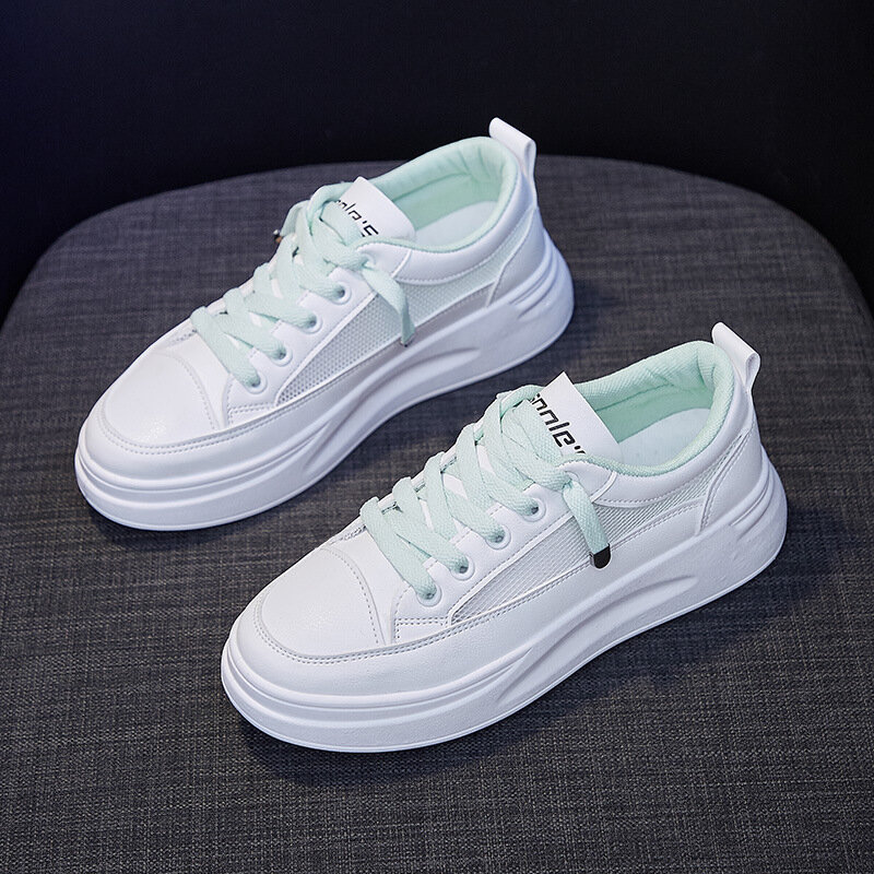 Women's Leather Shoes 2020 Summer New Flat Sports Shoes Casual Shoes White Platform Shoes Mesh Breathable Sneakers Personality