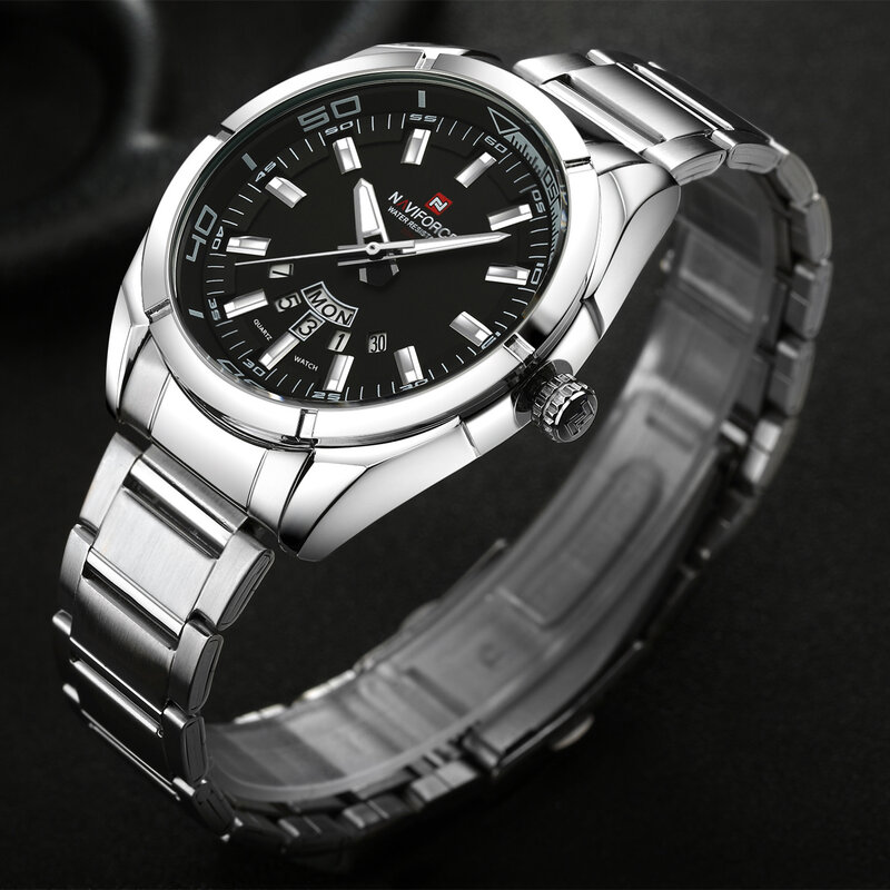 NAVIFORCE ยี่ห้อผู้ชายนาฬิกาข้อมือธุรกิจ Quartz นาฬิกาผู้ชายสแตนเลส30M กันน้ำวันที่นาฬิกาข้อมือ Relogio Masculino