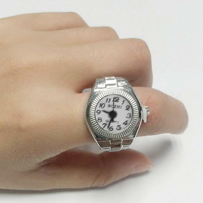 Finger Ring Watch Shape Stretchy Unisex Pointer Round Dial Quartz Watch Ring for Cocktail Party