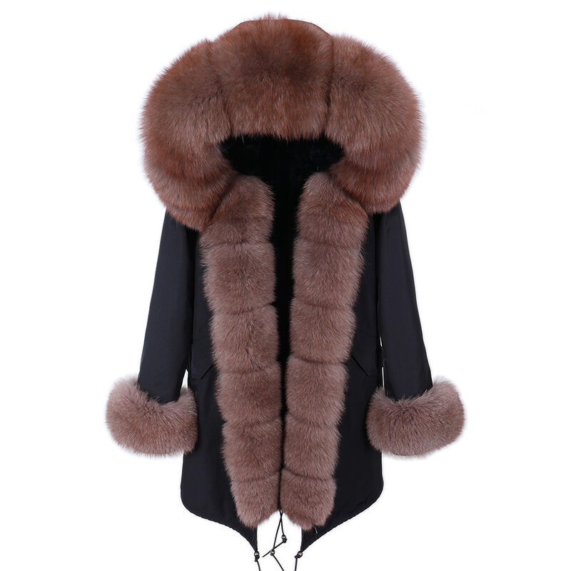 Maomaokong 2021 겨울 여성의 검은 재킷 코트 두꺼운 파카 자연의 진짜 여우 pestic 코트 여성의 재킷 따뜻함을 극복하기 위해