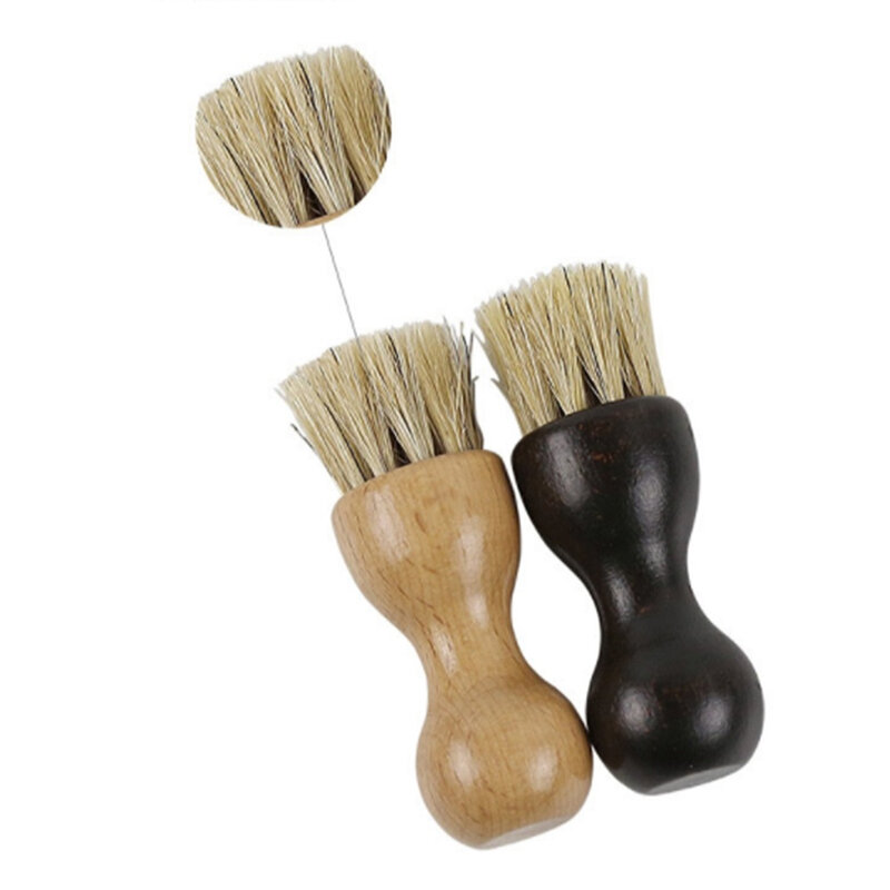 Leather Supplies Wood Handle Polishing Home Portable Shoes Brush Gourd Shaped Manual Hog Bristle Mini Cleaning Tool Washing