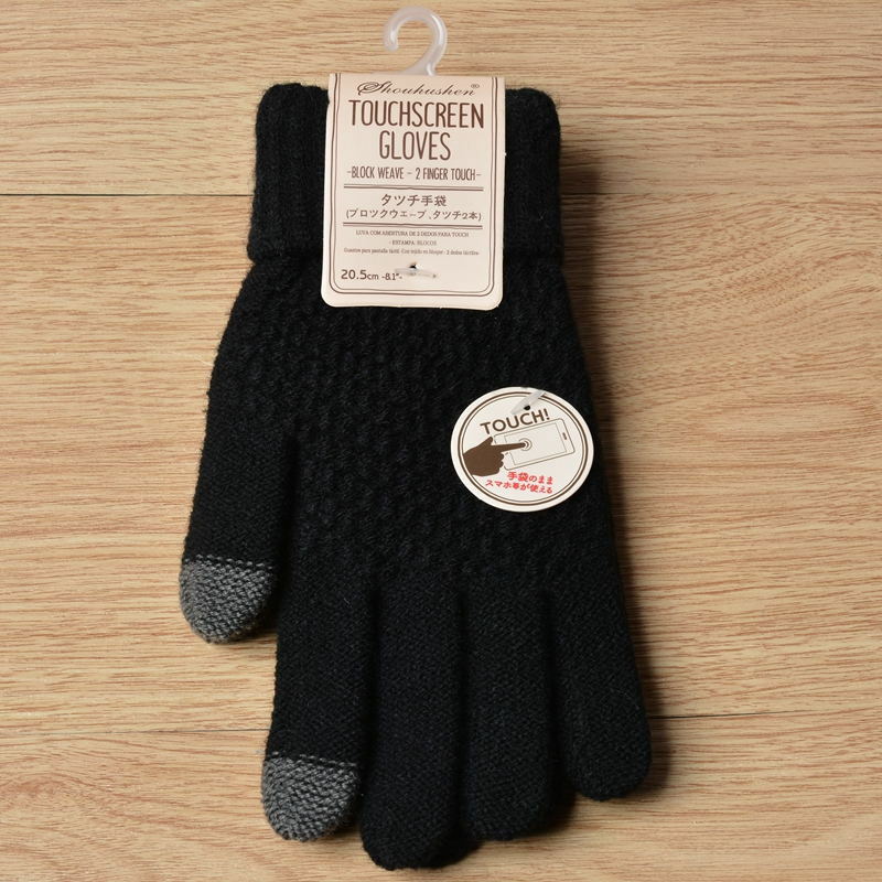 Women's Cashmere Wool Knitted Gloves Autumn Winter Thick Warm Gloves Plush Inside Solid Mittens For Mobile Phone Tablet Pad
