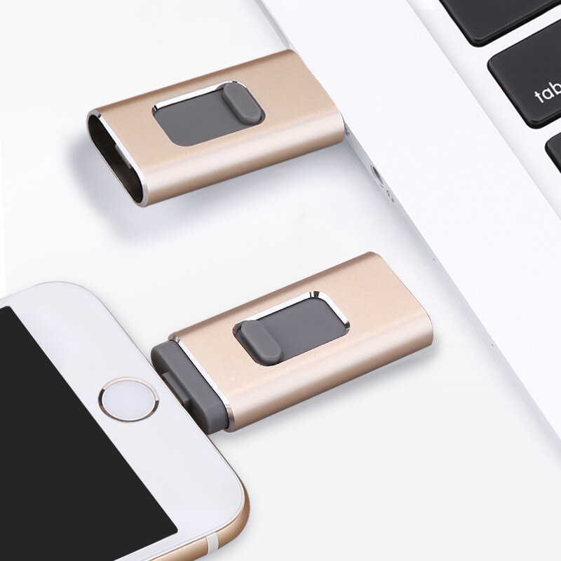 USB 플래시 드라이브 호환 iPhone/iOS/Apple/iPad/Android & PC 128GB [3-in-1] 라이트닝 OTG 점프 드라이브, 3.0 USB 메모리 스틱