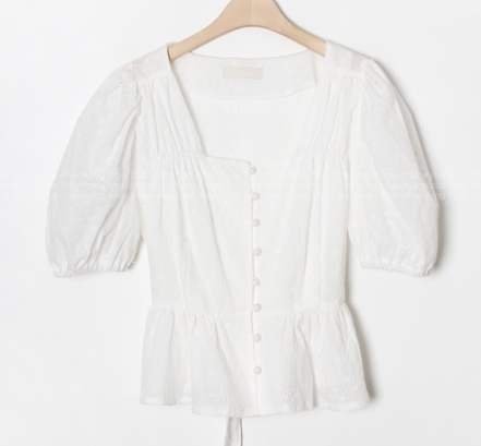 Chemise brodée à boutons blancs pour femmes, chemisier vintage, mignon, chic, style coréen, design japonais, taille fine, été, Flhexempwoc