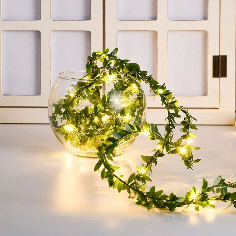 Guirnalda de luces LED de hoja verde, alambre de cobre Flexible, enredadera de hoja Artificial para decoración de fiestas, bodas y Navidad, 5M