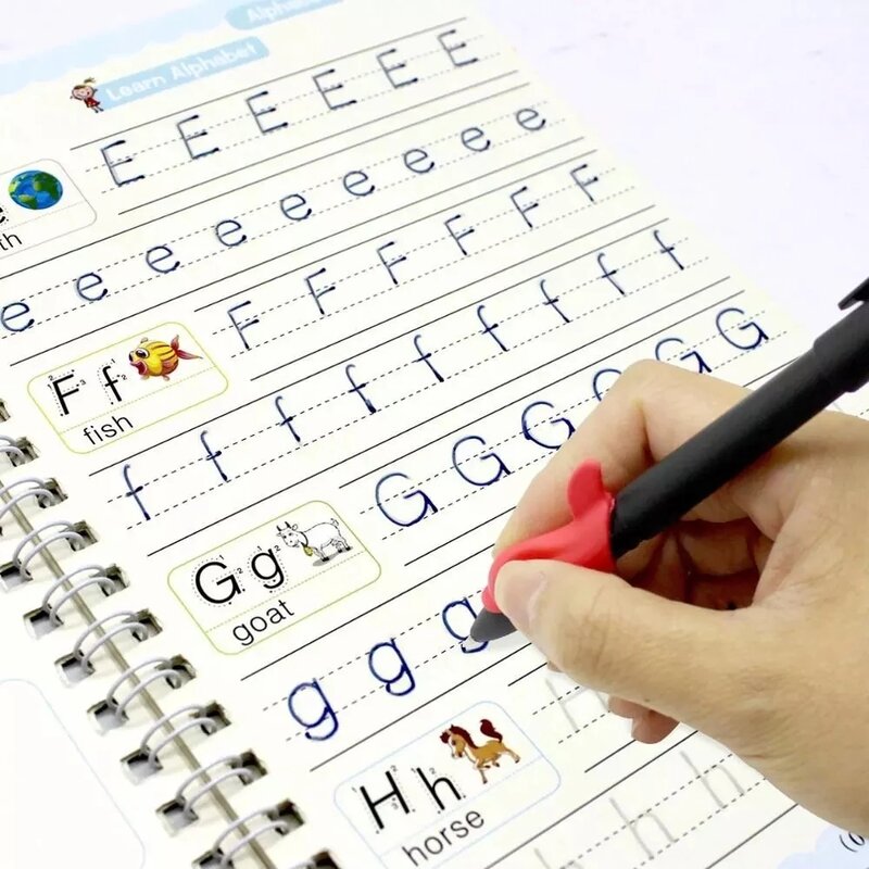Cuaderno de escritura a mano reutilizable para niños, libro mágico para caligrafía, Juego de dibujo de letras en inglés, 4 libros