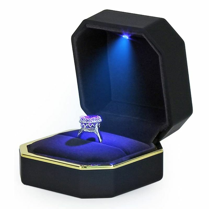 Caja de pulsera de lujo de 3 colores, caja cuadrada de terciopelo para anillo de boda, caja de regalo de joyería con luz LED para propuesta de compromiso y boda, nuevo