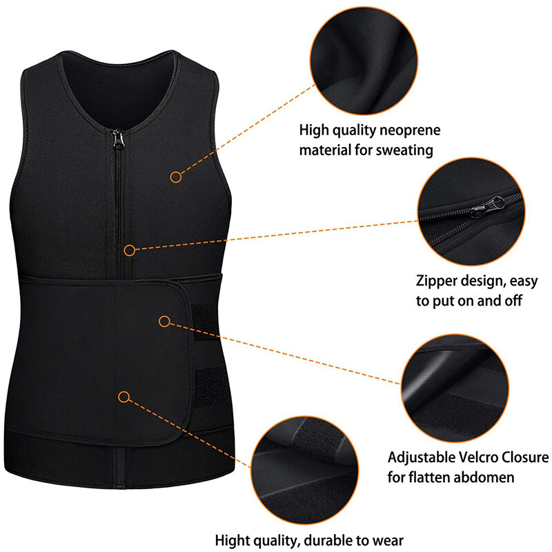Mens Sauna Vest Workout Body Shaper Abdomen Reducing Shapewear Sweat Girdle Waist Trainer Belt Corset Tank Top Shirt Fat Burning