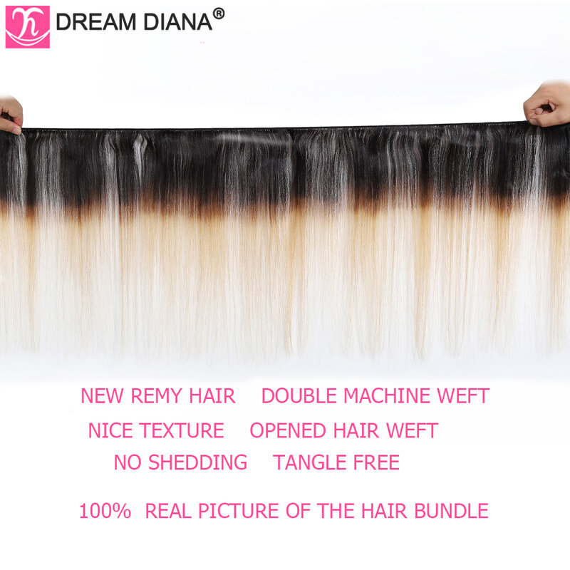 DreamDiana Ombre Peruvian Straight Hair Bundles 1B/4/30 27 99J 2/3 Tone Pre Colored Remy Weaving Ombre Human Hair Extension M