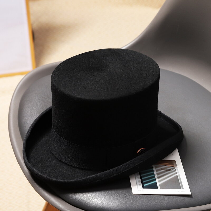 GEMVIE 5.4 Inci 100% Topi Atasan Wol Felt untuk Pria/Wanita Topi Silinder Topper Topi Gila Kostum Pesta Topi Penyihir Fedora Baru