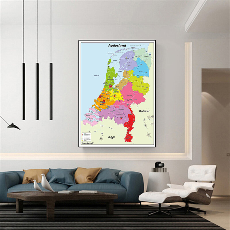 42*59cm Map of The Netherlands In Dutch Canvas Painting Wall Poster School Supplies Living Room Home Decoration Travel Gift