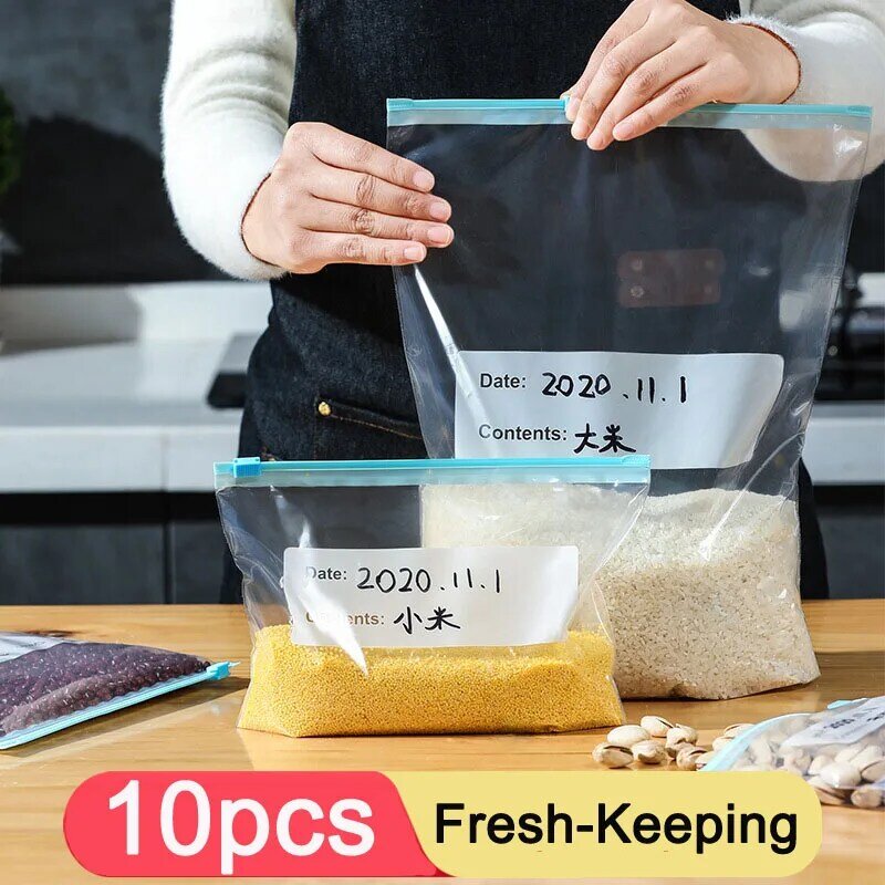 10Pcs Reusable สดกระเป๋าซิปสำหรับอาหารถุงพลาสติกผักผลไม้ Ziplock ถุงอาหารห้องครัวถุงเก็บอาหาร organizer