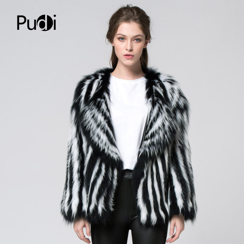 CT7043 Women New Knitted Real Raccoon Fur Coat Full Sleeve Genuine Winter Fur Brand New Style Jacket Black White Color