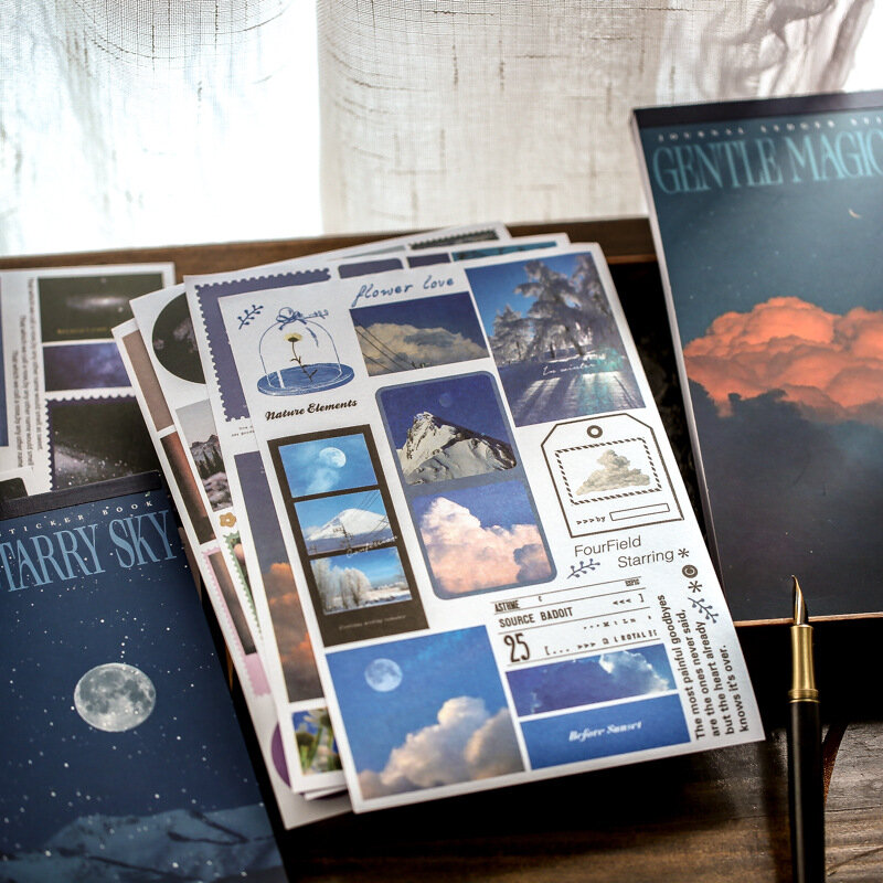 50sheets/pack Kawaii Schreibwaren Aufkleber Retro Blau Mond Serie Junk Journal Tagebuch Planer Dekorative Handy Aufkleber DIY