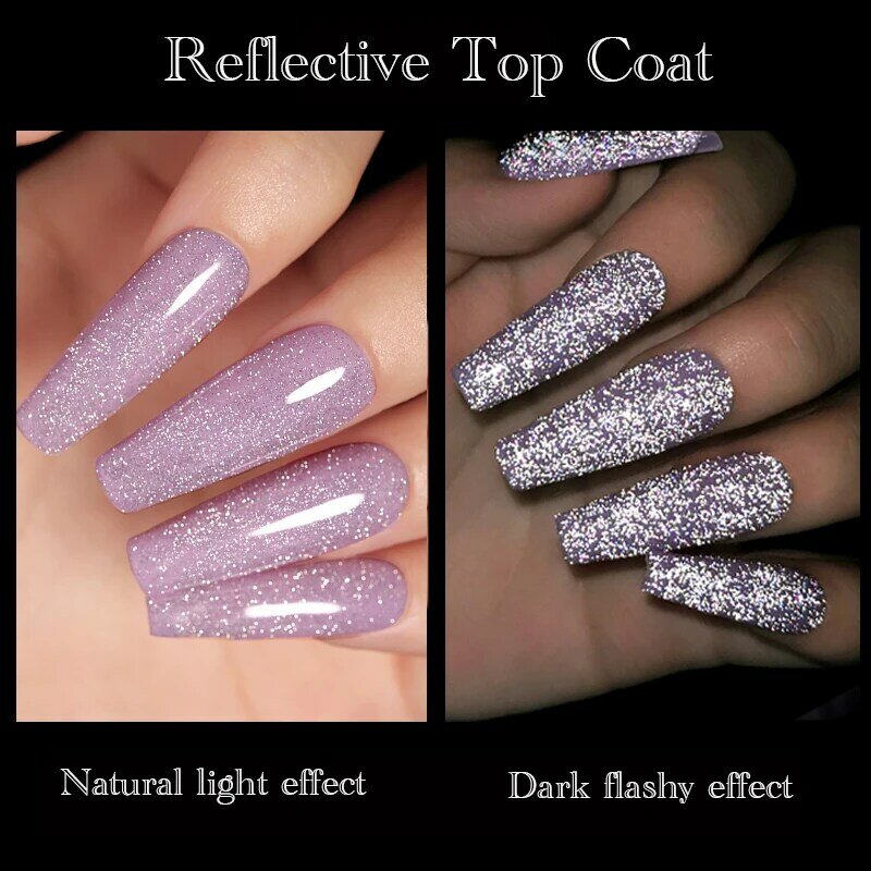 Lilycute Reflecterende Glitter Top Coat Gel Nagellak Zilver Kleurrijke Sprankelende Aurora 'S Laser Semi-Permanente Nail Art Gel Lak