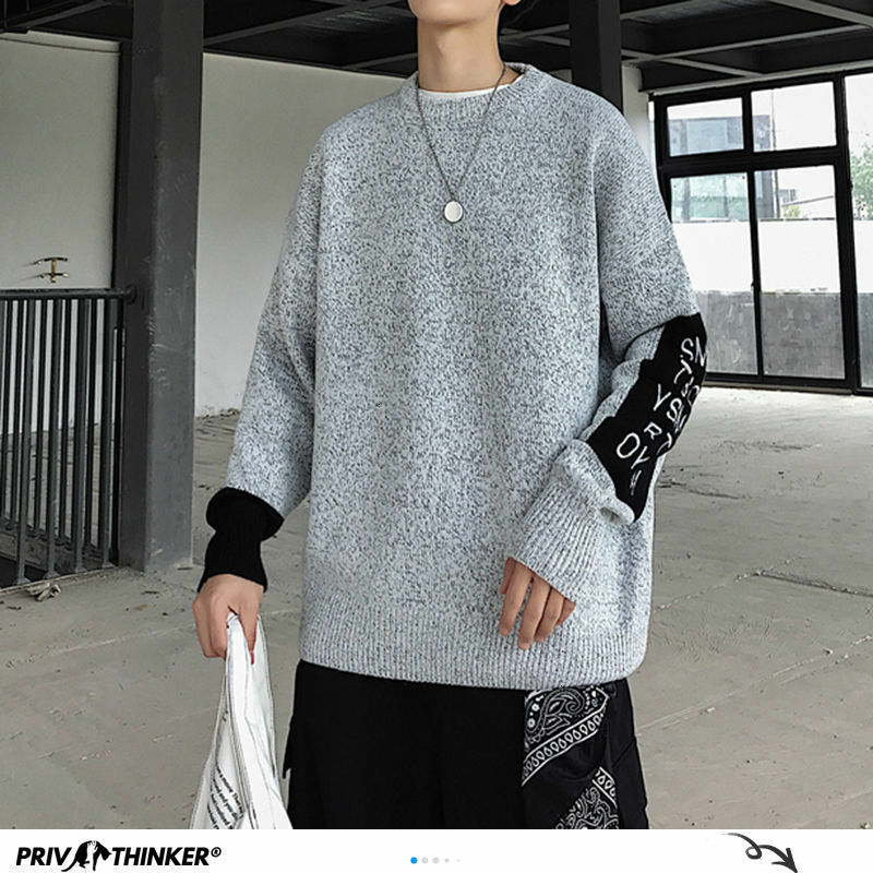 Privathinker Korean Men's O neck Long Sleeve Sweaters 2020 Autumn Man Casual Knitted Pullovers Warm Tops Oversized Male Clothes