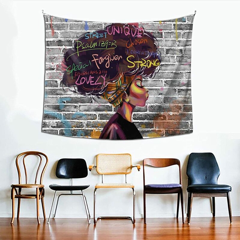 Afro-amerikaanse Vrouw Muur Opknoping Polyester Wandtapijten Met Hd Prints Voor Dorm Slaapkamer Woonkamer Home Decor