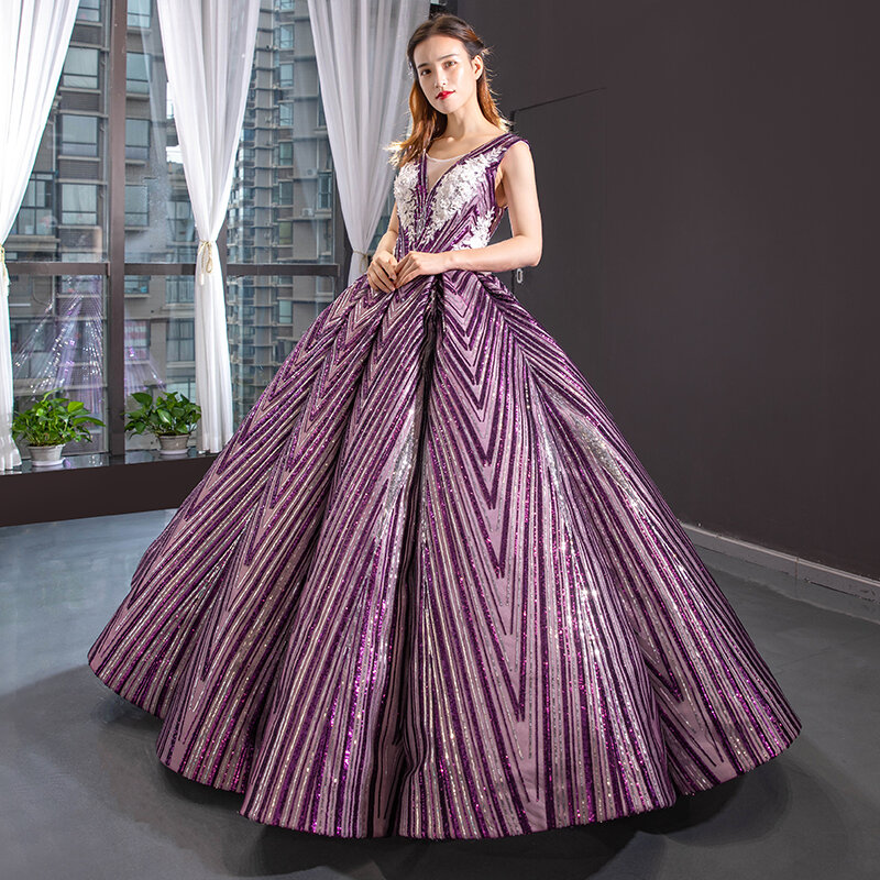Romantic Elegent Maternity Prom Dresses Long Purple sequins Gorgeous Ball Gown Vestido De Noche Abiti Da Cerimonia Jurken Robe