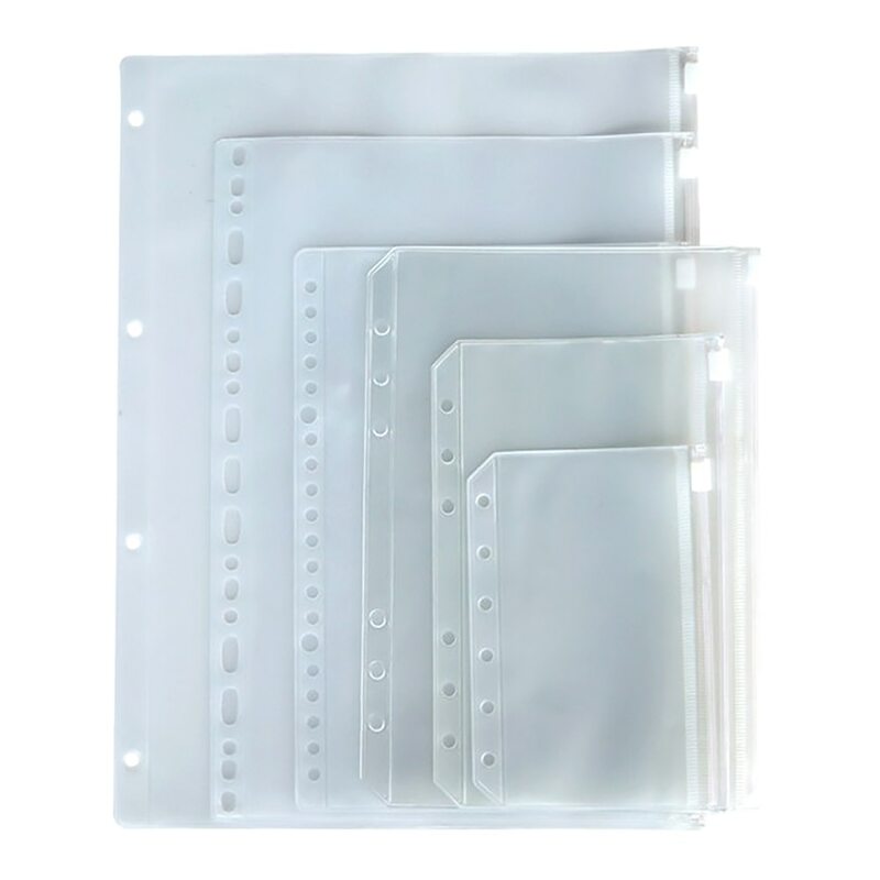 12PCS Binder Pockets A5 A6 A7 Binder Zipper Folders for 6-Ring Notebook Binder Transparent Loose Leaf Pouch Document Filing Bags