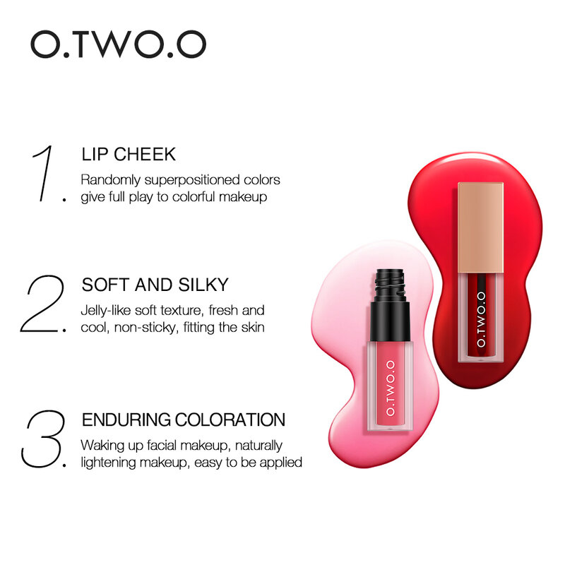 O.TWO.O 4pcs/set Multi Effect Lip Gloss Blush Liquid Orange Pink Red Color Smooth Pigment Soft Silky Cosmetic