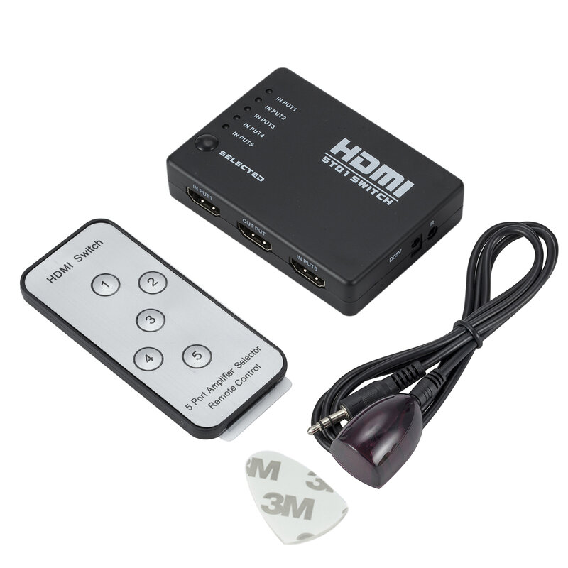 Grwibeou 비디오 HDMI 스위치 선택기, HDMI 5 in 1 out 스위치 박스, 스플리터 허브 및 IR 원격 1080p, HDTV PS3 DVD용, 5 in 1 out 5 포트